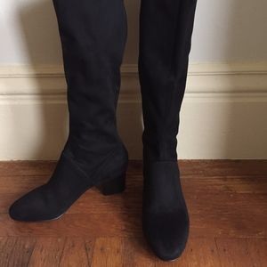 Black suede pull on stretch boots